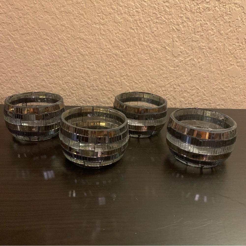 Set of 4 mosaic glass candle holders